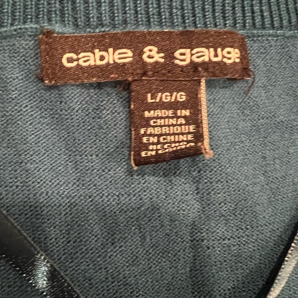 CABLE & GAUGE women v-neck blue-green sweater/size L - Picture 4 of 9